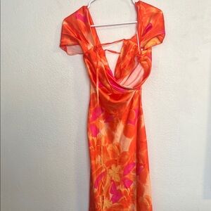 Vibrant Orange and Pink Floral Dress